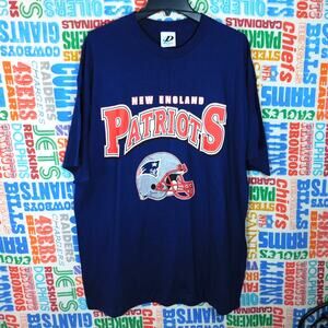 Vintage New England Patriots T Shirt Helmet Graphic 90s Dynasty Size 2XL Blue